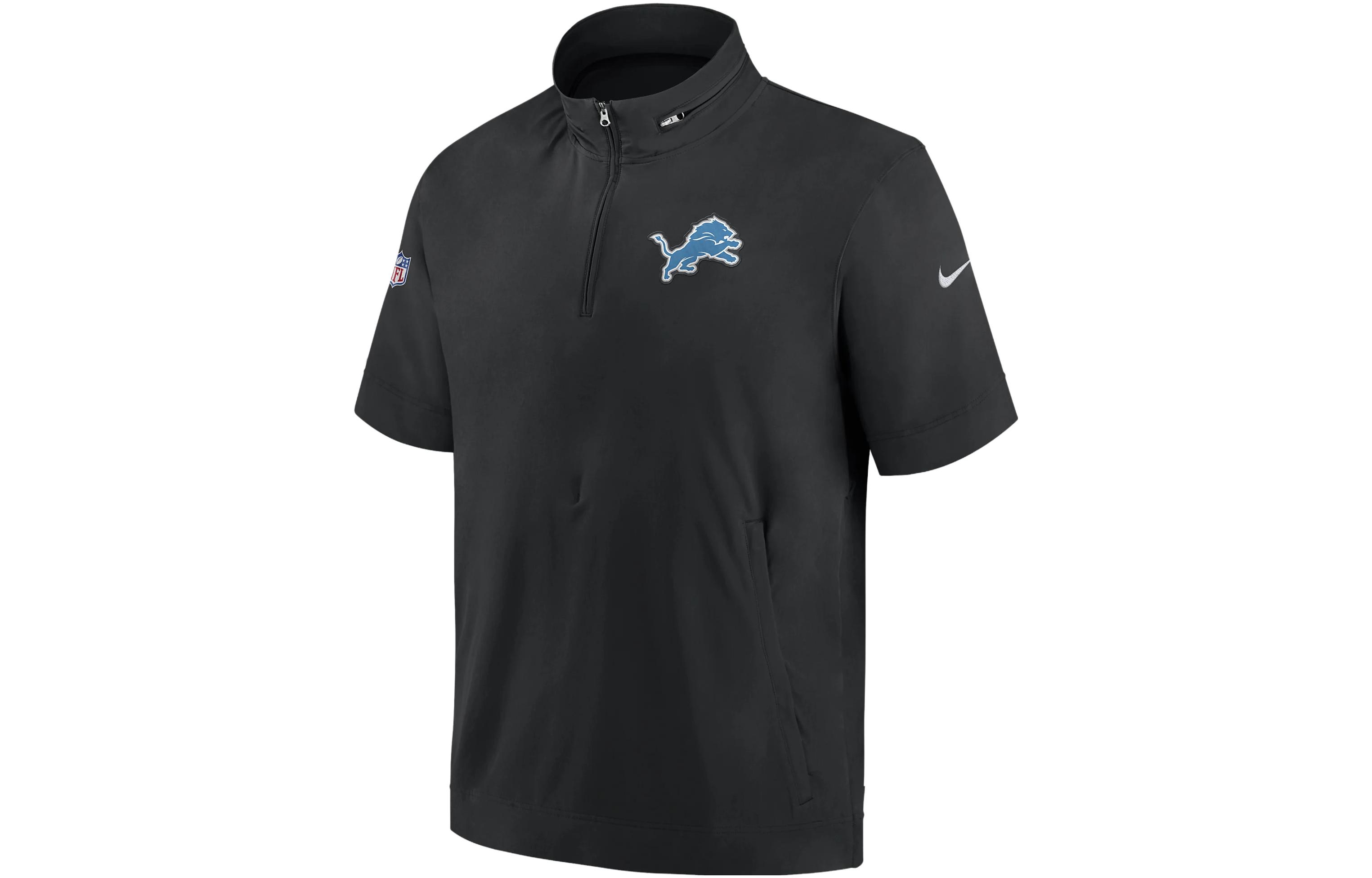 Nike Sideline Coach NFL Detroit Lions Logo Embroidered Black Short-Sleeve Jacket 00M400A9S-0BM