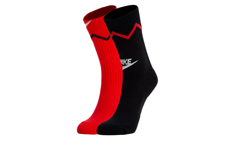 Nike Snkr Sox Running Fashion Crew Basketball Socks Unisex 2-Pack Black/Red CU8319-904