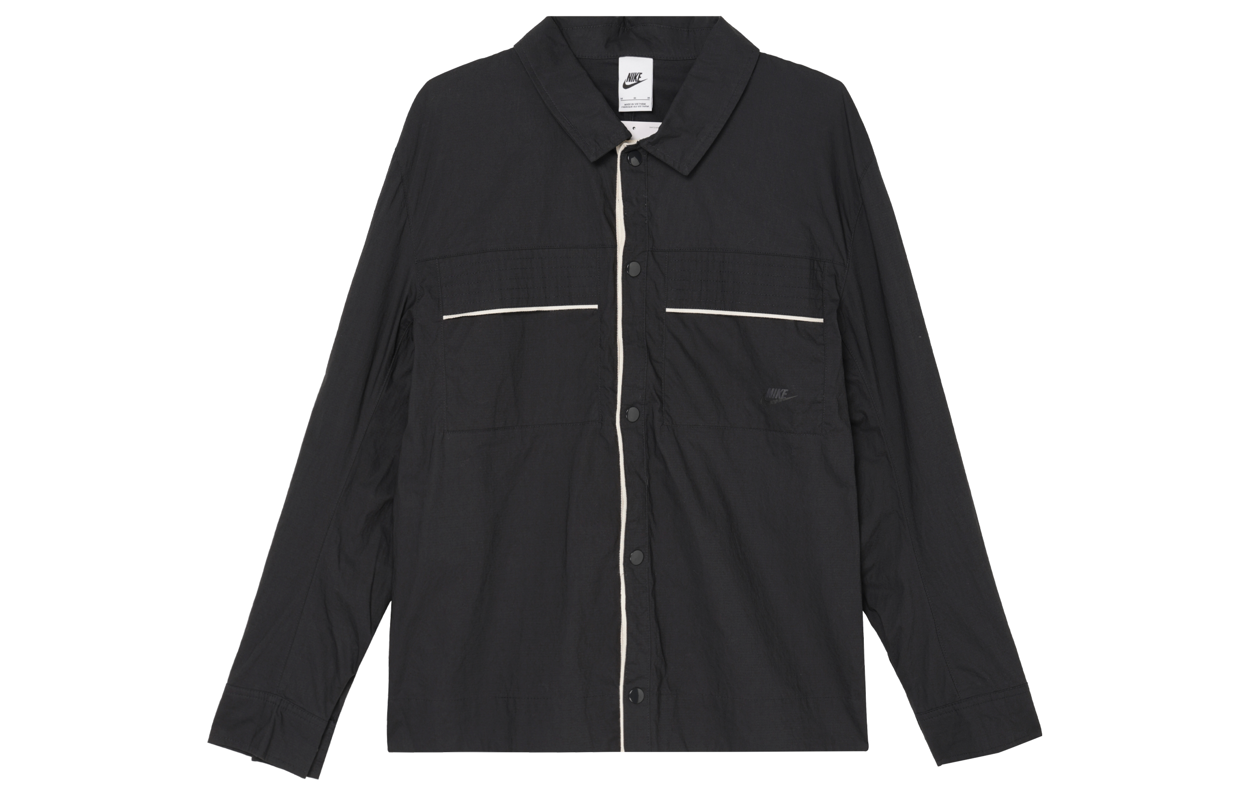 Nike Solid Black Windproof Polo-Collar Casual Shirt Jacket DM6640-045