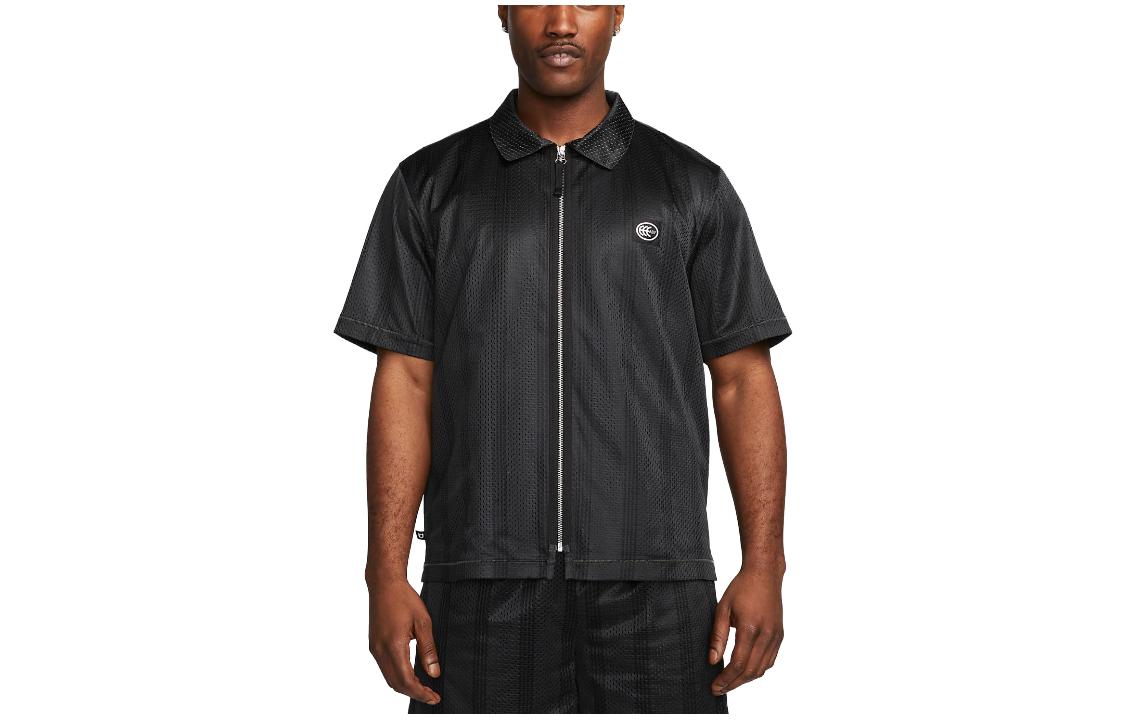 Nike Solid Color Logo Polo Zip-Up Short Sleeve Jacket Black DX0342-070