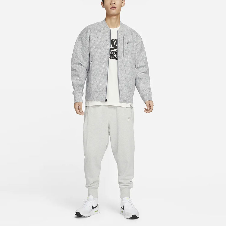 Shop Nike Solid Logo Embroidered Baseball Collar Zip Jacket Smoke Grey DQ4269-077