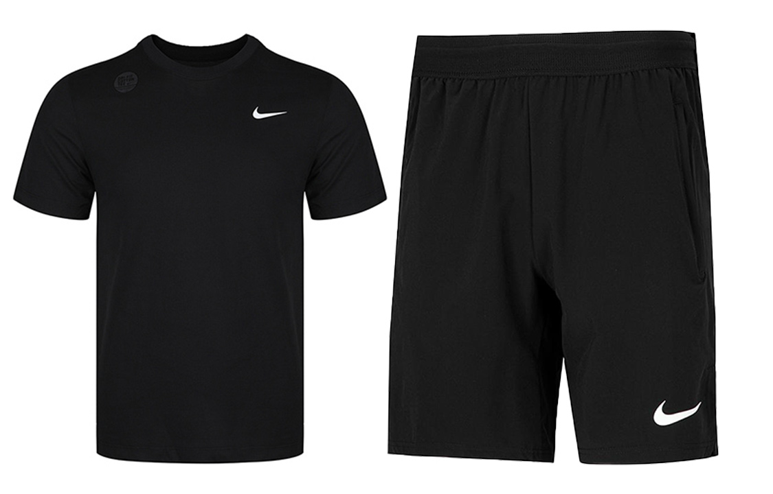 Nike Solid Logo Print Training T-Shirt and Shorts Set Black/Black AR6030-010+DM5951-010