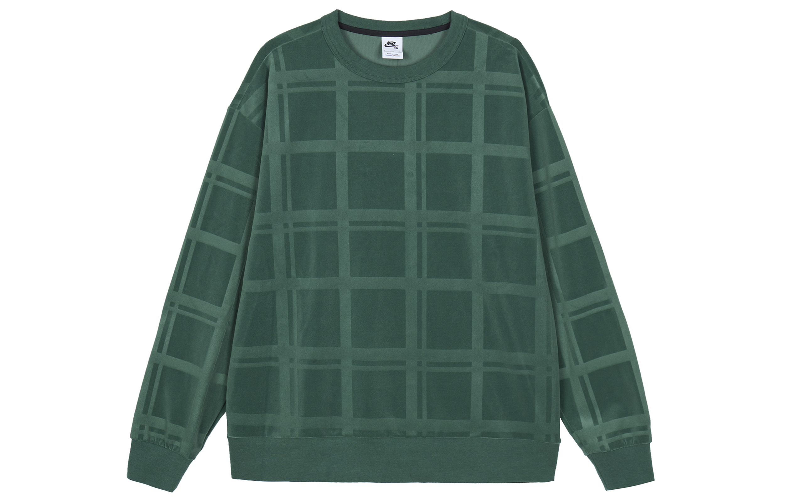 Nike Solid Plaid Skateboarding Crewneck Sweatshirt Green () DA4260-333