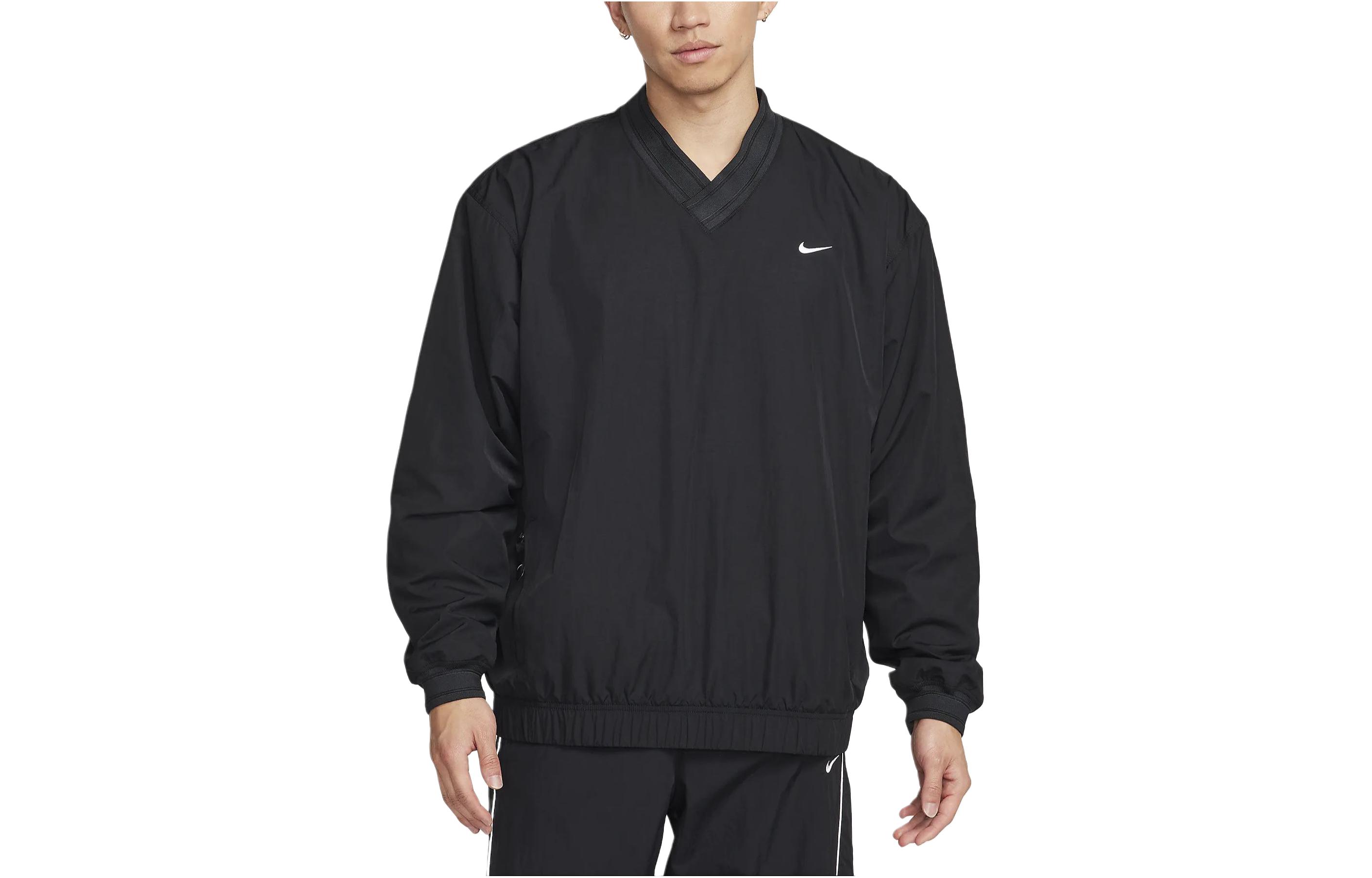 Nike Solid V-Neck Casual Long-Sleeve Sweatshirt Black FQ1639-010
