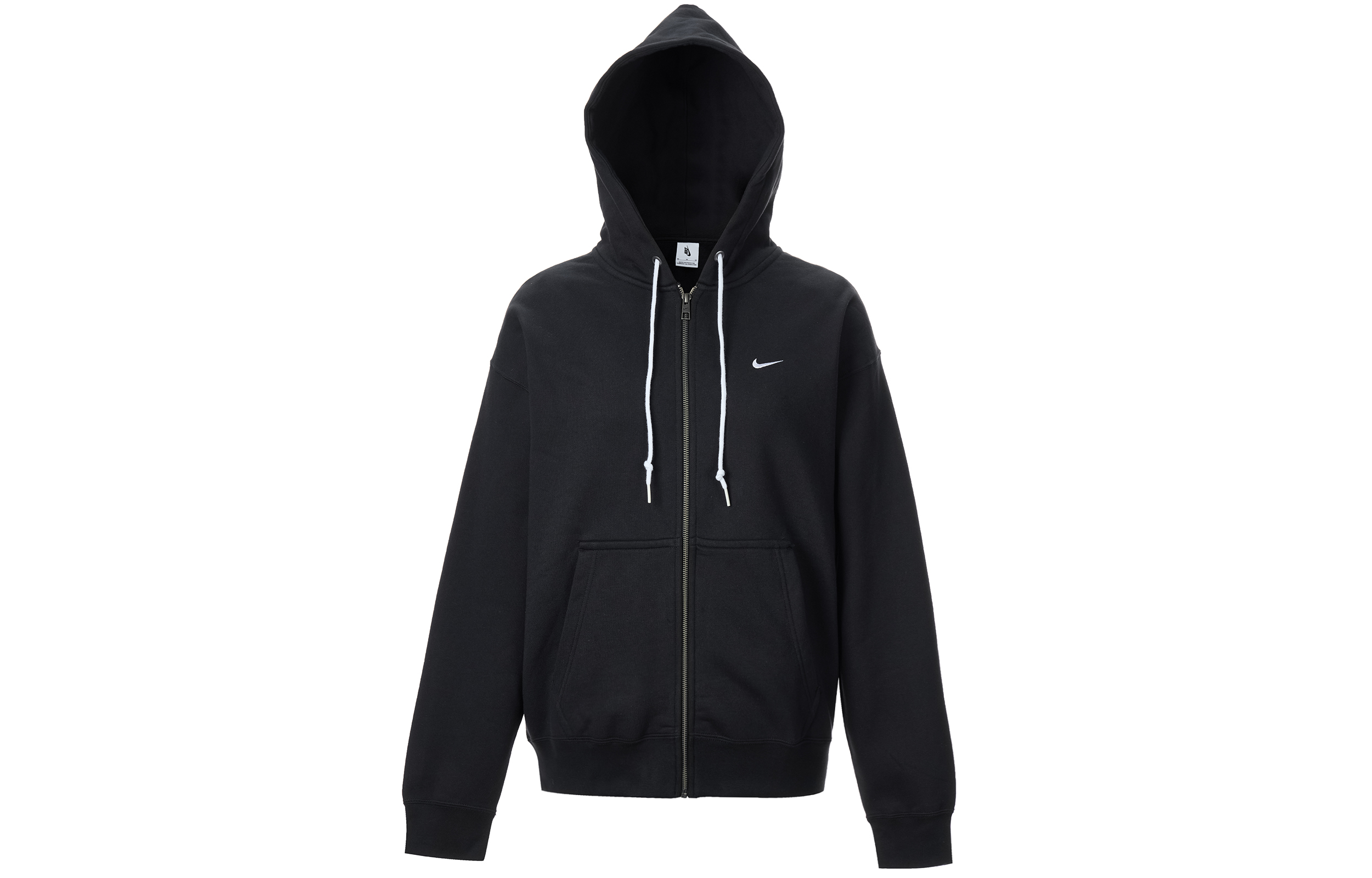Nike Solo Swoosh Black Loose-Fit Hoodie Jacket with Minimal Logo DR0403-010