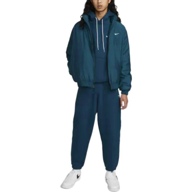 Shop Nike Solo Swoosh Embroidered Logo Stand Collar Jacket Unisex - Blue DN1267-460