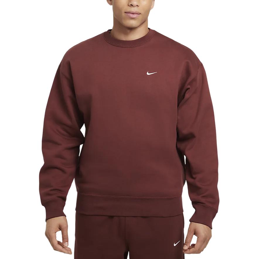 Nike Solo Swoosh Fleece Sweatshirt Brown/White Casual Crewneck Pullover DX1361-231
