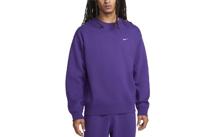 Nike Solo Swoosh Loose Fit Purple Sweatshirt with Ribbed Crewneck Logo Design DX1361-504
