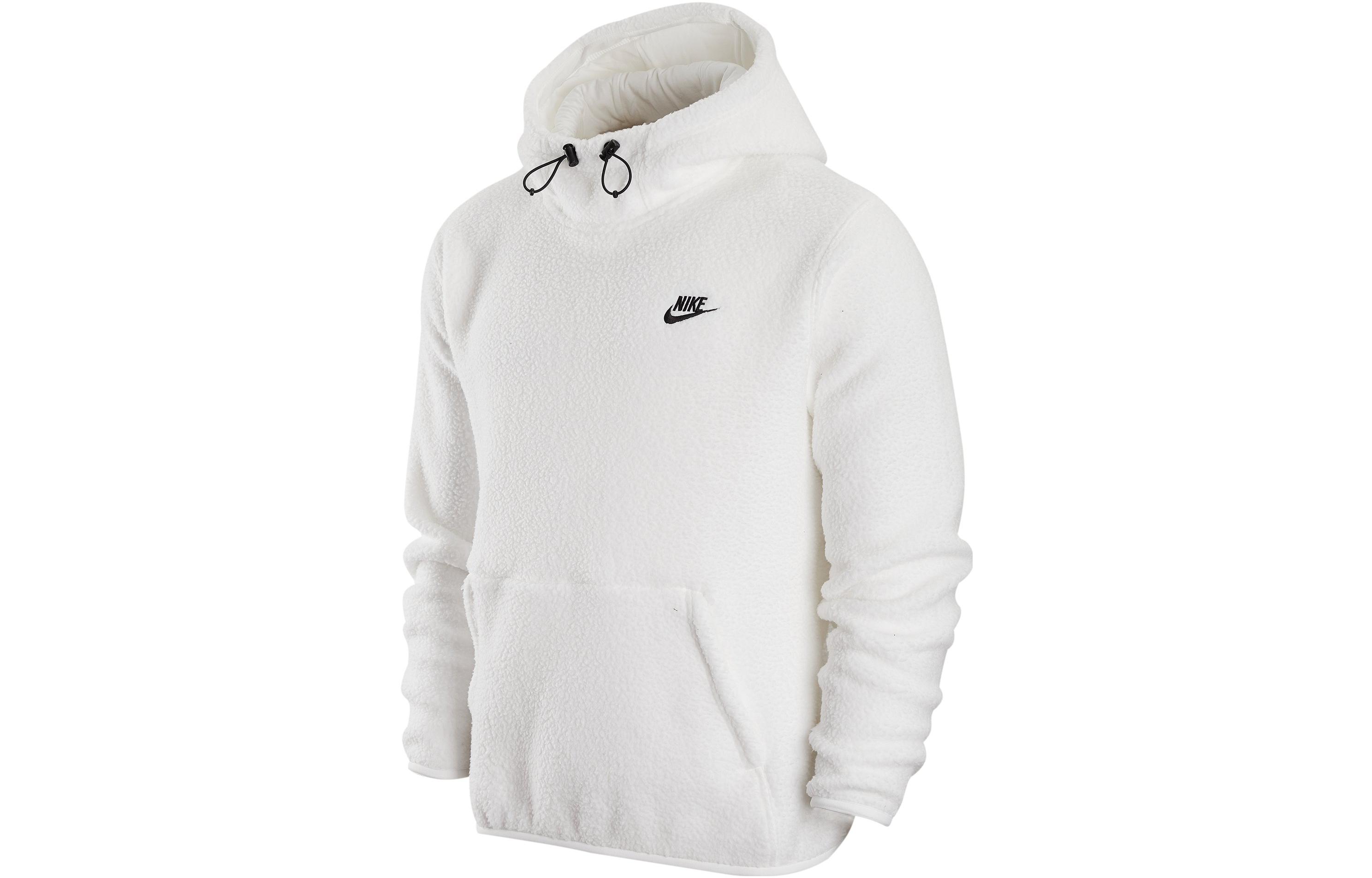 Nike Sports Essentials/ White Fleece Hoodie with Embroidered Logo for Men DV8155-100