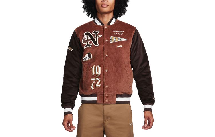 Order 耐克运动棕色灯芯绒复古大学风棒球夹克. FQ6159-256