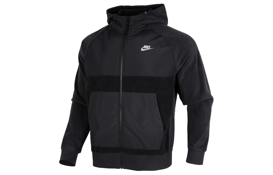 Nike Sportswear Black Pullover Hoodie Jacket with Fleece and Patchwork Design DC4114-010