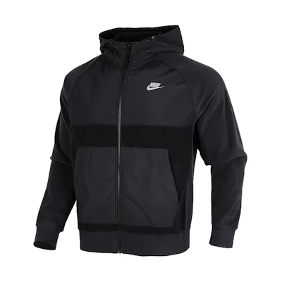 Nike Sportswear Black Pullover Hoodie Jacket with Fleece and Patchwork Design DC4114-010