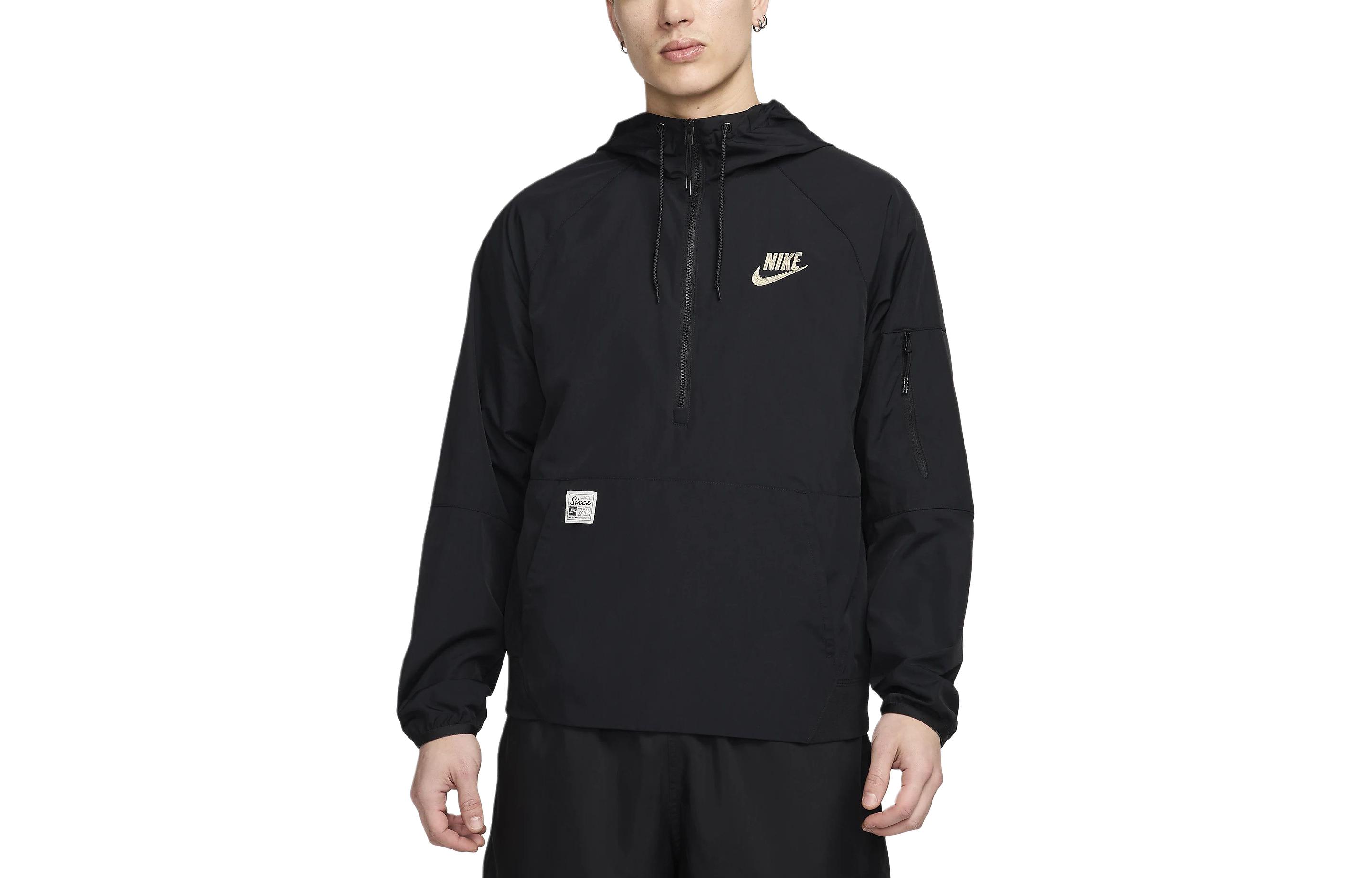 Nike Sportswear Black Solid Half-Zip Hooded Jacket with Multi-Pockets HF4573-010