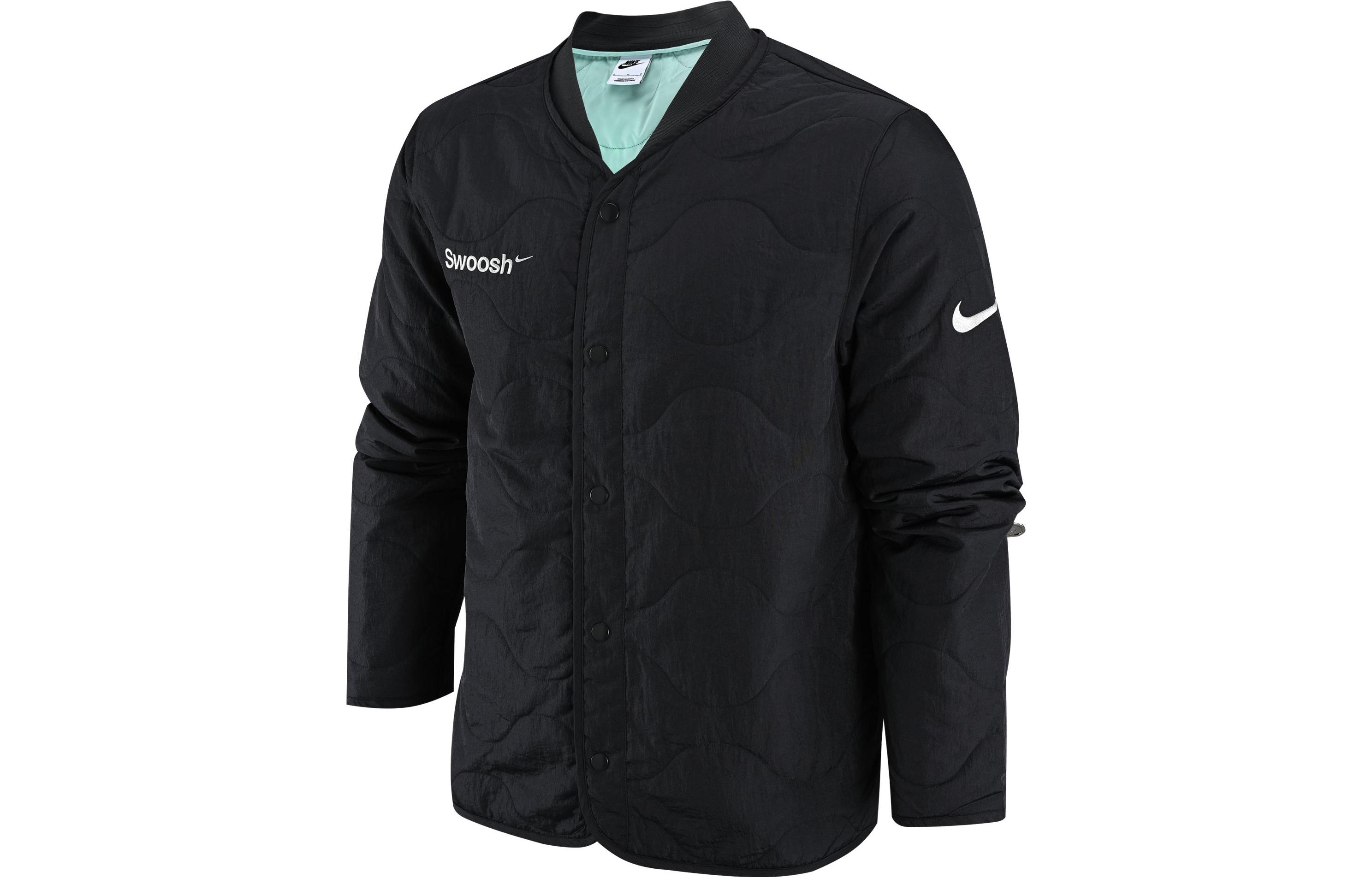 Nike Sportswear Black V-Neck Jacket with Embroidered Logo Patch FB1909-060