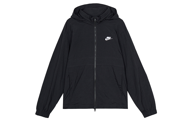 Nike Sportswear Black Woven Jacket with Packable Hood and Logo Design CU4310-010
