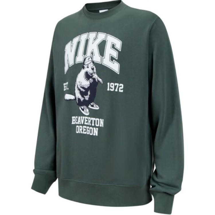 Nike Sportswear Club Crewneck Letter Pullover Sweatshirt Green Mens HV1063-338