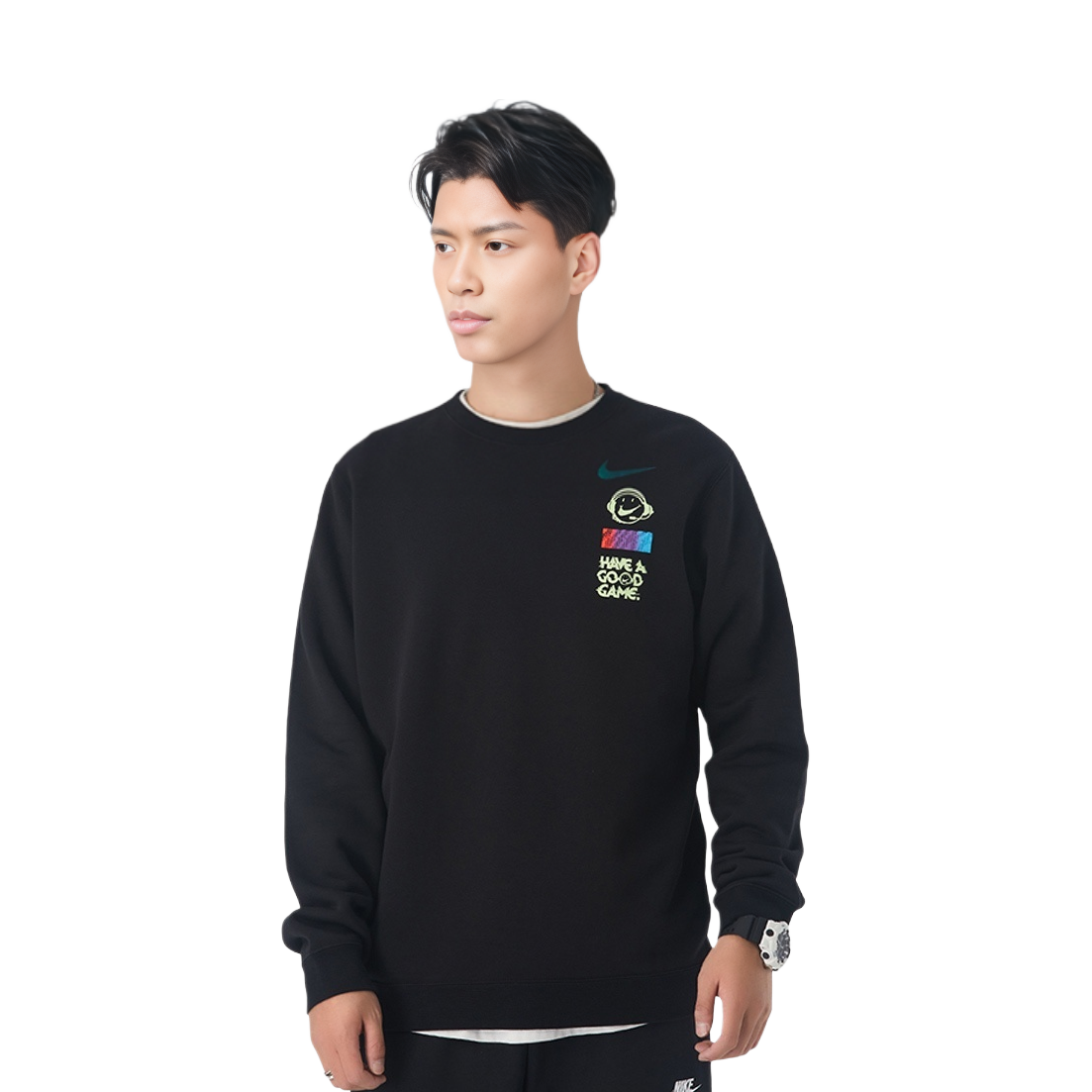 Shop Nike 運動休閒刷毛圓領長袖上衣 黑色 DC3938-010