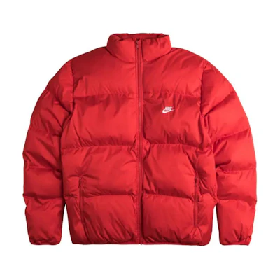 Nike Sportswear Club Logo Embroidered Puffer Jacket Red Men’s Long Sleeve FB7368-657