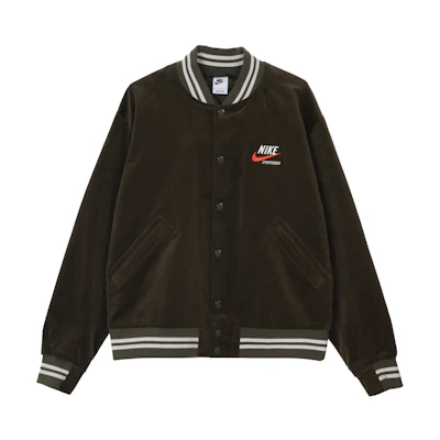 Nike Sportswear Corduroy Retro Varsity Logo Embroidered Jacket Deep Green DV9998-325