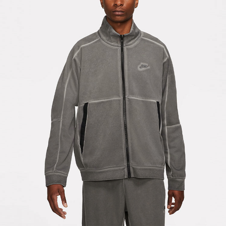 Shop Nike Sportswear Embroidered Logo Knit Track Jacket Grey DA7177-010