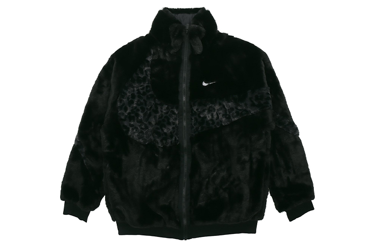 Nike Sportswear Faux Fur Leopard Swoosh Track Jacket Black DH6685-010
