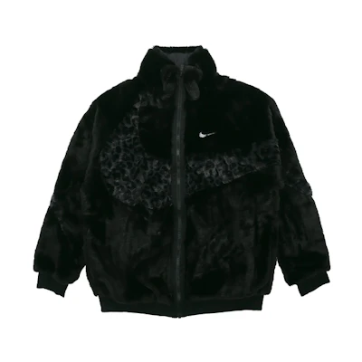 Nike Sportswear Faux Fur Leopard Swoosh Track Jacket Black DH6685-010