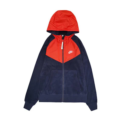 Nike Sportswear Navy Blue Logo Embroidered Patchwork Hoodie Jacket CJ4542-451