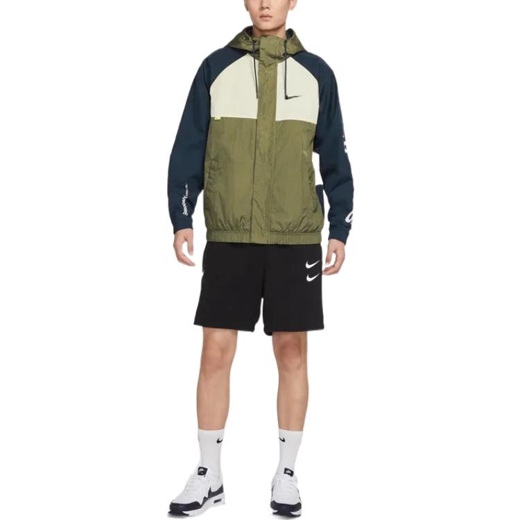 Shop Nike 運動服 橄欖綠拼色字母Logo連帽外套 春款 DX6311-222