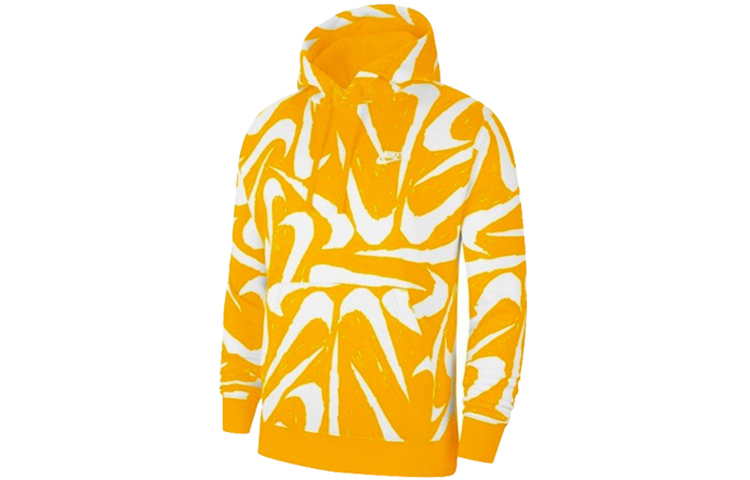 Nike Sportswear Printed Hoodie Yellow/White Fleece Pullover CK2231-739