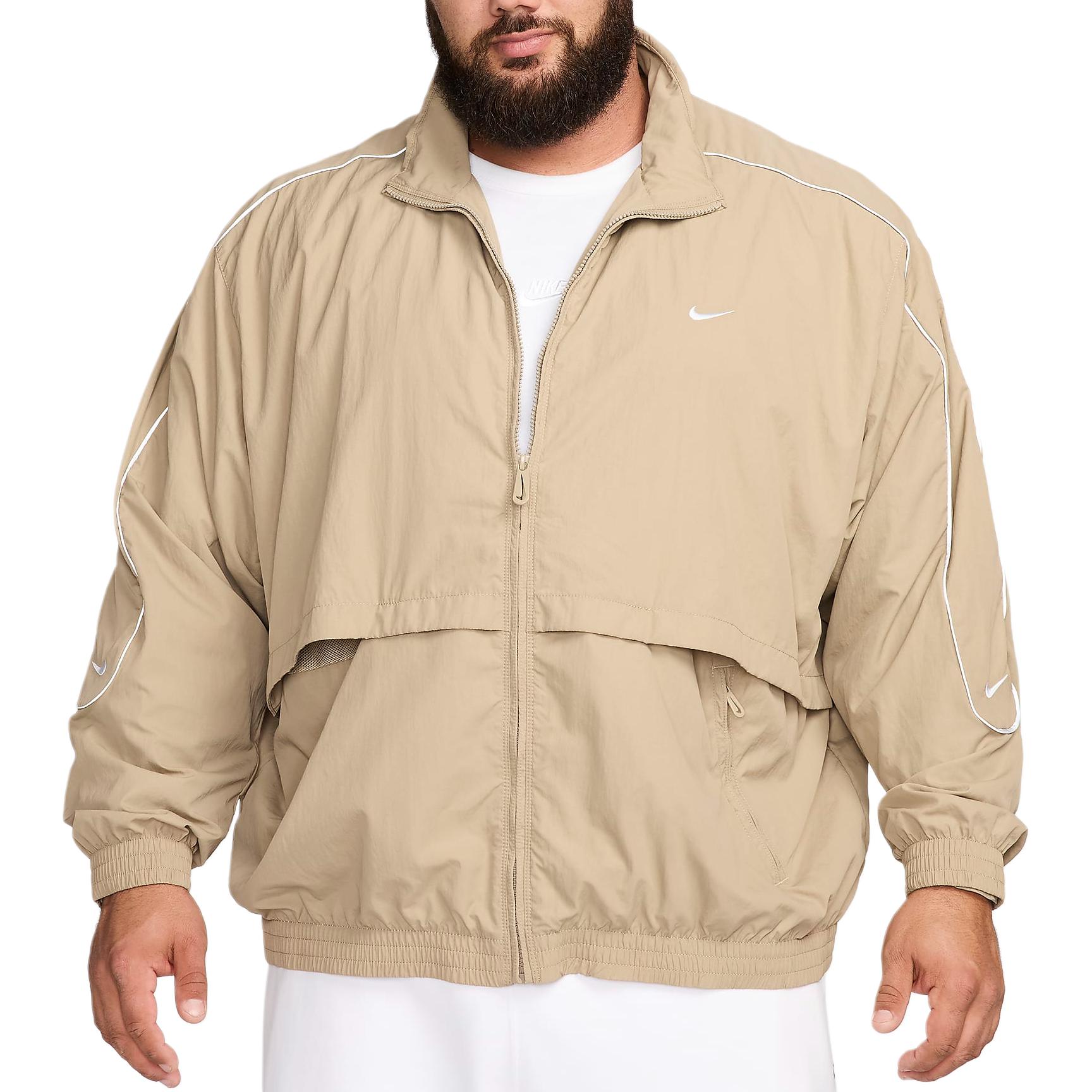 Shop Nike Sportswear Solo Swoosh Woven Jacket Khaki Comfortable Fit FB8622-247