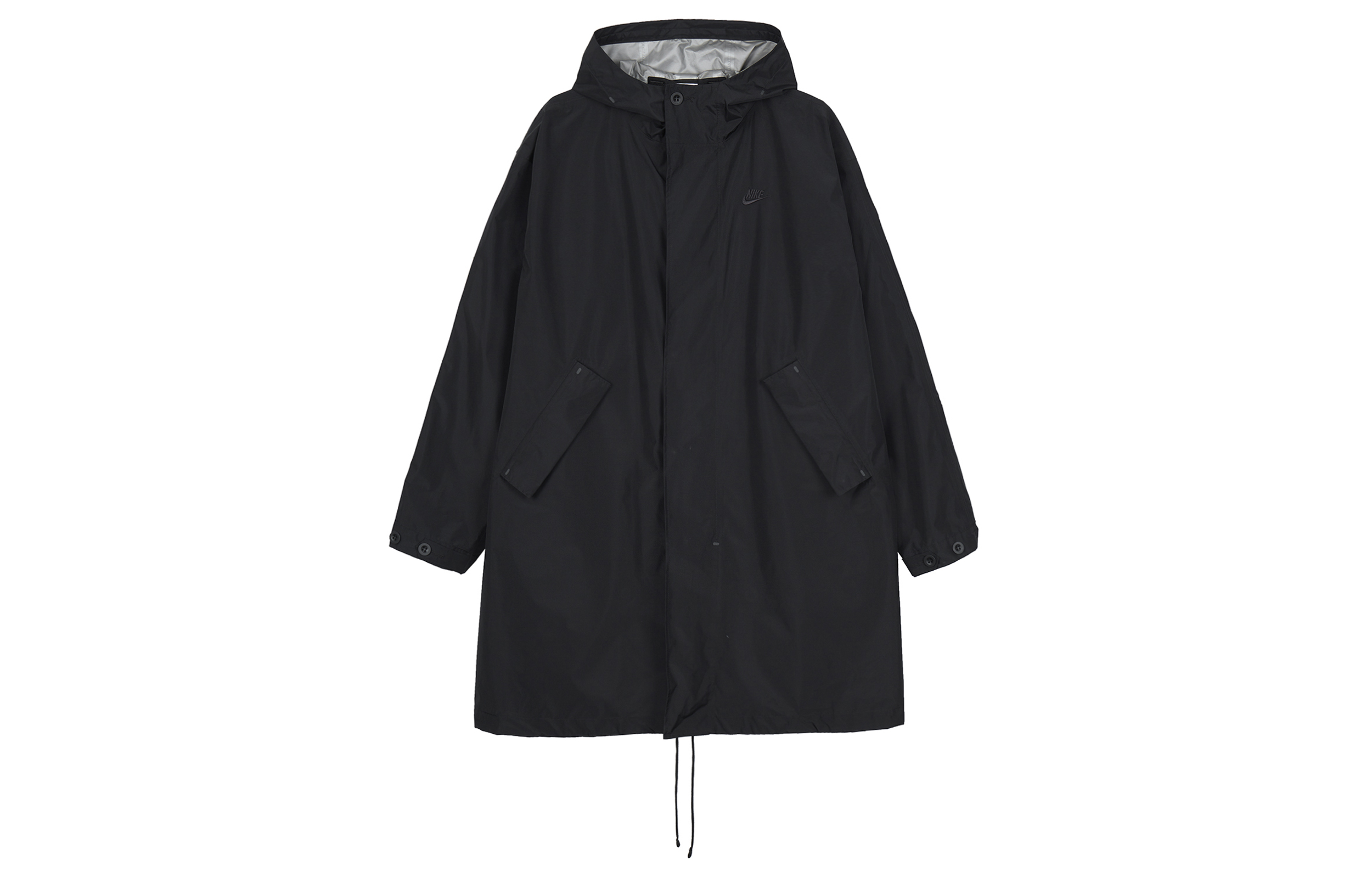 Shop Nike 運動風暴適配可拆式連帽黑色外套 DQ4283-010