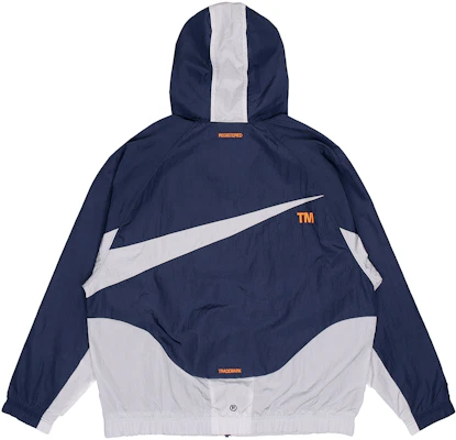 Nike Sportswear Swoosh Colorblock Logo Hooded Woven Jacket Navy Blue Spring DD5968-437 Lookbook Nike Sportswear Swoosh Colorblock Logo Hooded Woven Jacket Navy Blue Spring DD5968-437