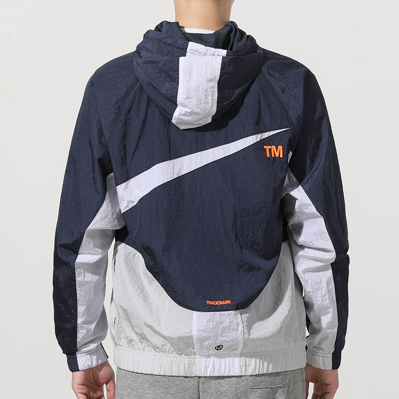 Purchase Nike Sportswear Swoosh Colorblock Logo Hooded Woven Jacket Navy Blue Spring DD5968-437