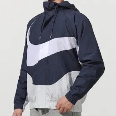Nike Sportswear Swoosh Colorblock Logo Hooded Woven Jacket Navy Blue Spring DD5968-437 Details for Nike Sportswear Swoosh Colorblock Logo Hooded Woven Jacket Navy Blue Spring DD5968-437