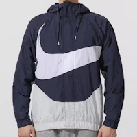 Sizing Nike Sportswear Swoosh Logo Jaket Berhud Biru Tua Musim Bunga DD5968-437