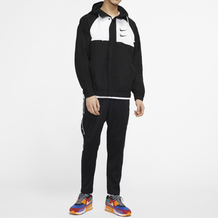 Shop Chaqueta Rompevientos Nike Sportswear Swoosh Doble Logo Negra Estilo Primavera CJ4889-011