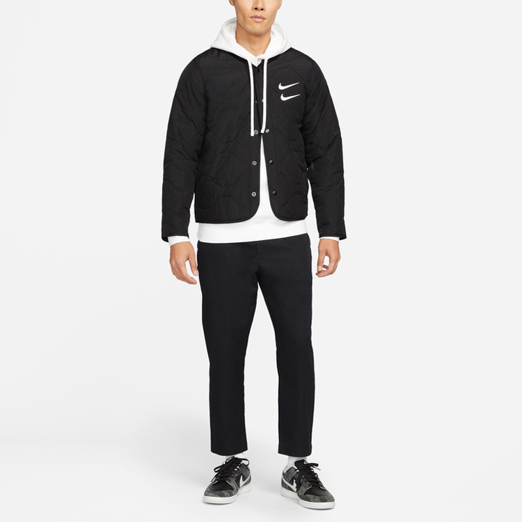 Shop Nike Sportswear Swoosh Embroidered Double Logo Loose Fit Winter Jacket Black . DM1247-010