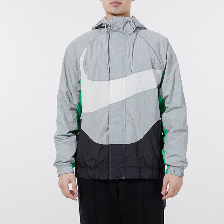 Shop Nike Sportswear Swoosh 標誌連帽防風外套 灰色 禮物推薦 DD5968-077