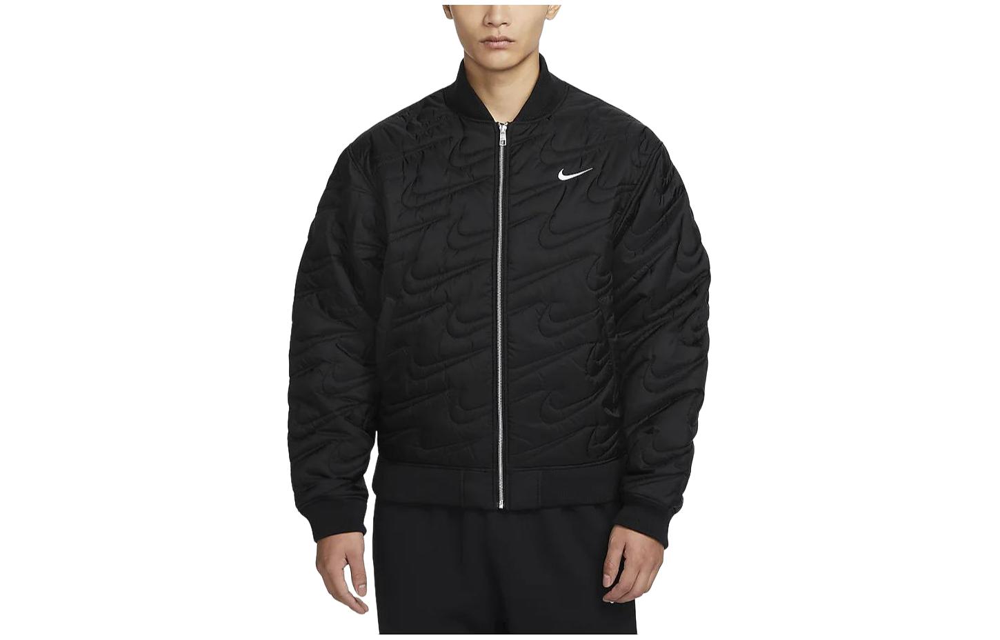Order Jaket Nike Sportswear Swoosh Hitam Solid Zip Penuh Kasual Lelaki FV6152-010