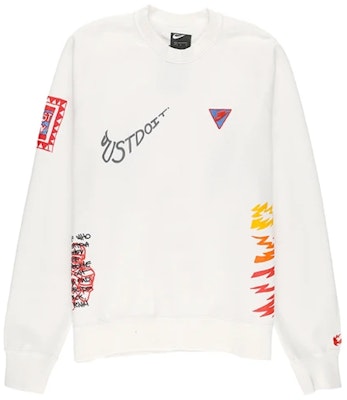 Nike Sportswear White Crewneck Graffiti Print Pullover Sweatshirt CJ5055-133 Lookbook Nike Sportswear White Crewneck Graffiti Print Pullover Sweatshirt CJ5055-133