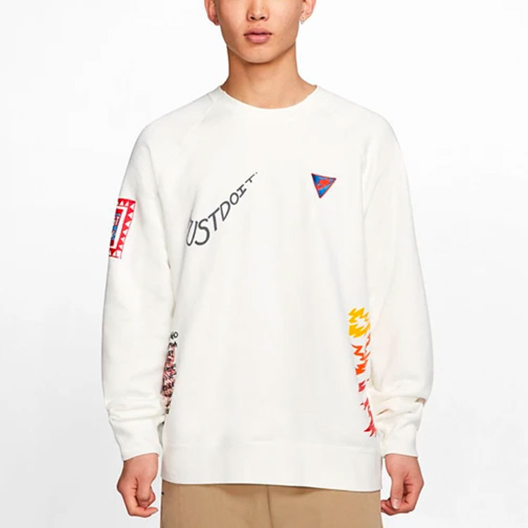 Shop Nike Sportswear White Crewneck Graffiti Print Pullover Sweatshirt CJ5055-133