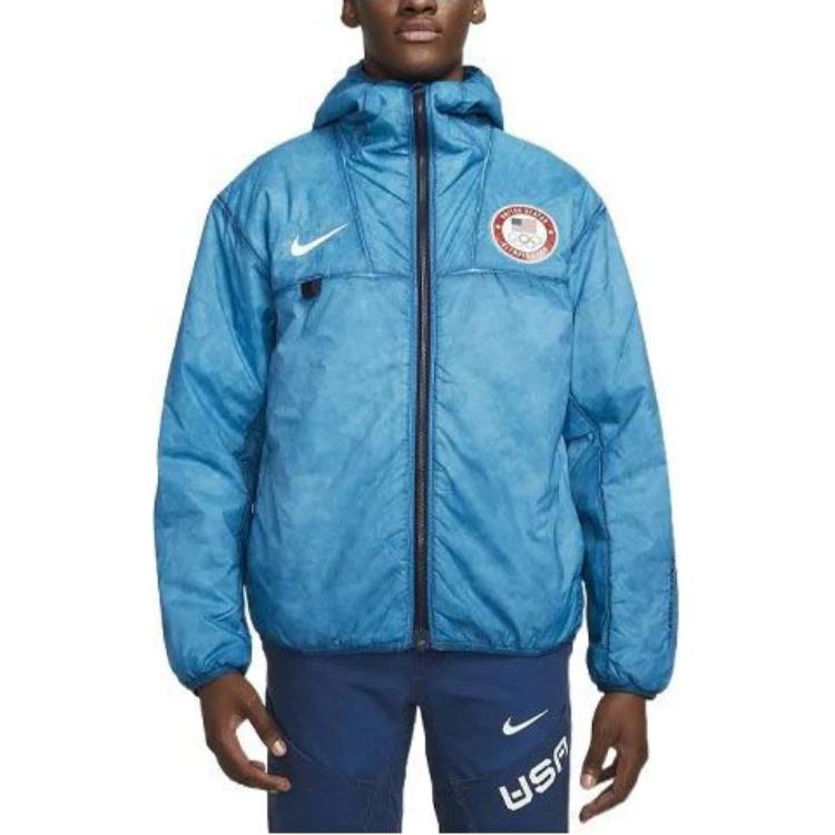 Buy Nike SS22  Blue Alphabet Print Hooded Down Jacket DH1596-476