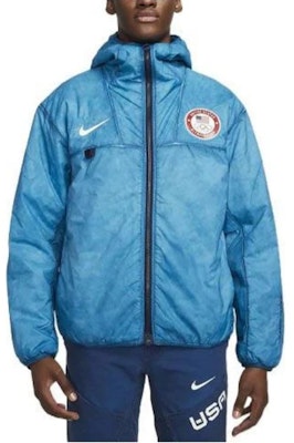 Nike SS22 Blue Alphabet Print Hooded Down Jacket DH1596-476 Lookbook Nike SS22 Blue Alphabet Print Hooded Down Jacket DH1596-476