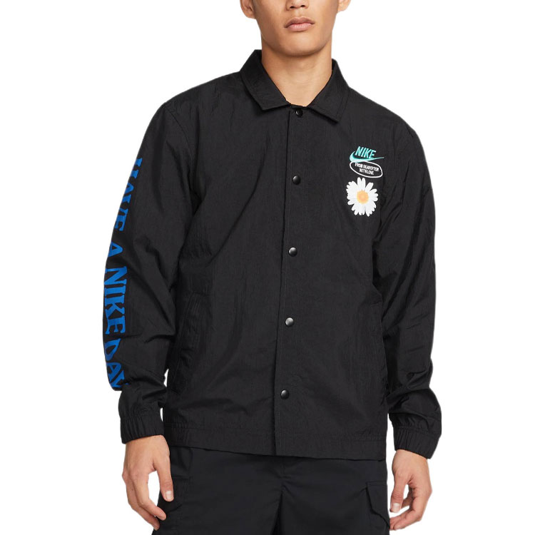 Shop Nike SS22 Retro Embroidered Daisy Logo Black Long Sleeve Jacket for Men DM5056-010