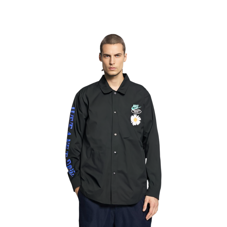 Details for Nike SS22 Retro Embroidered Daisy Logo Black Long Sleeve Jacket for Men DM5056-010