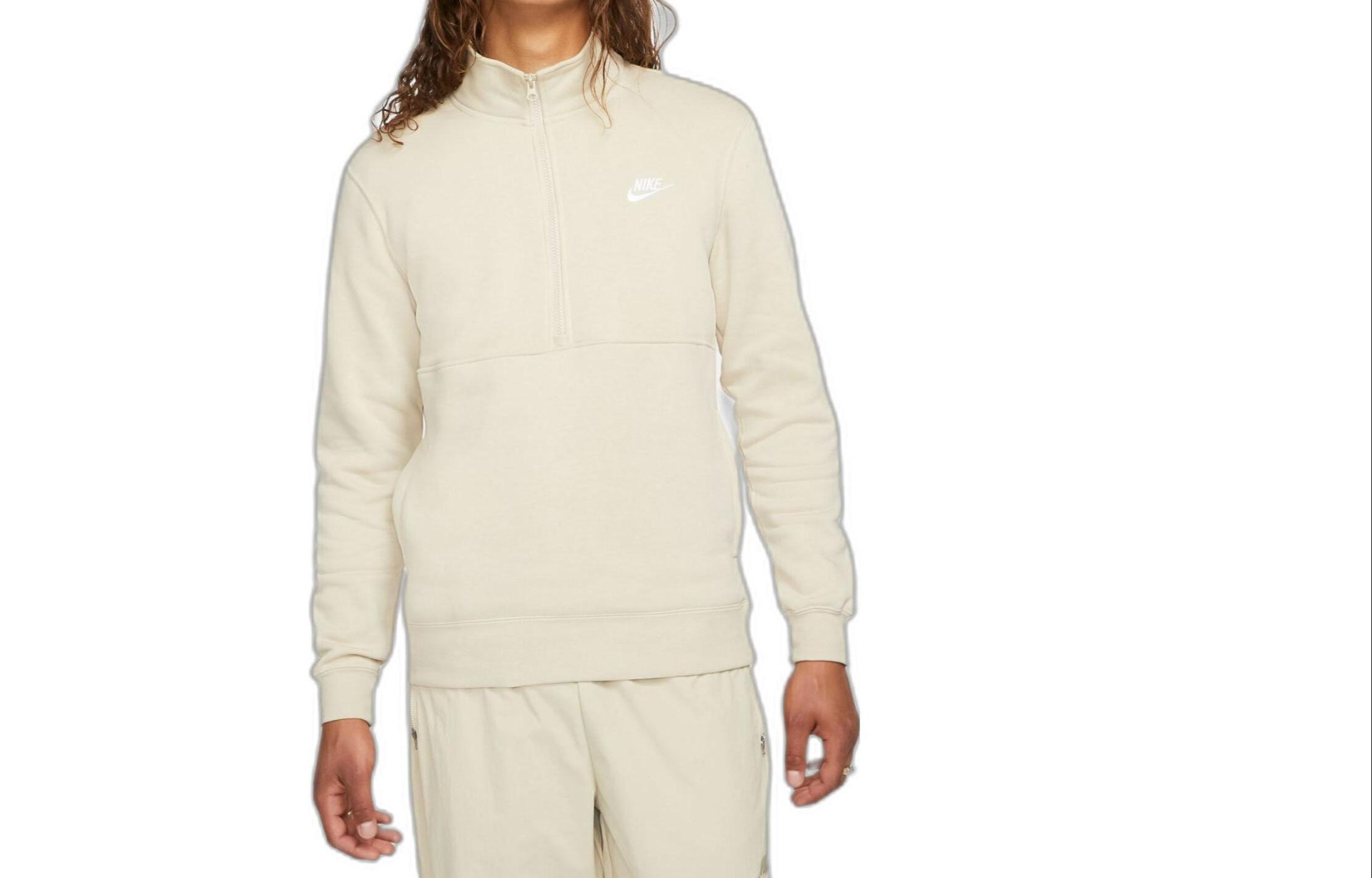 Nike SS23 Beige Solid Zip-Up Fitted Long-Sleeve Sweatshirt DD4732-206