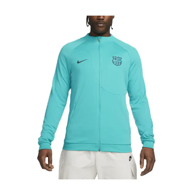 Nike SS23 Thunder Blue Embroidered Logo Knit Long Sleeve Football Jacket Men DX8470-300
