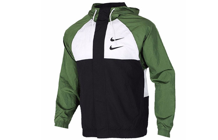 Nike Swoosh Double Hook Green Windbreaker Hooded Jacket for Men - Spring Edition DJ9647-010