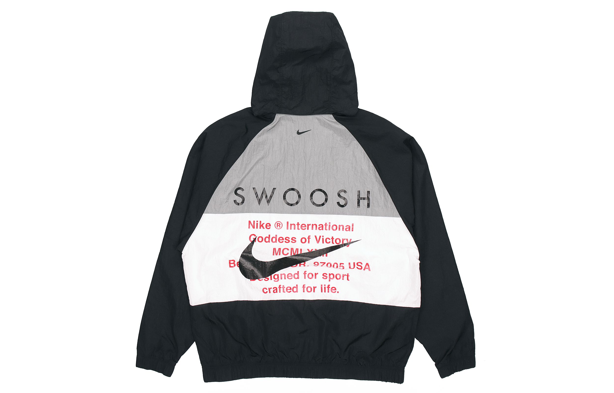 Lookbook Nike Swoosh Double Hook Jaket Anti Angin Bertudung Musim Semi Warna Hitam DJ9647-011