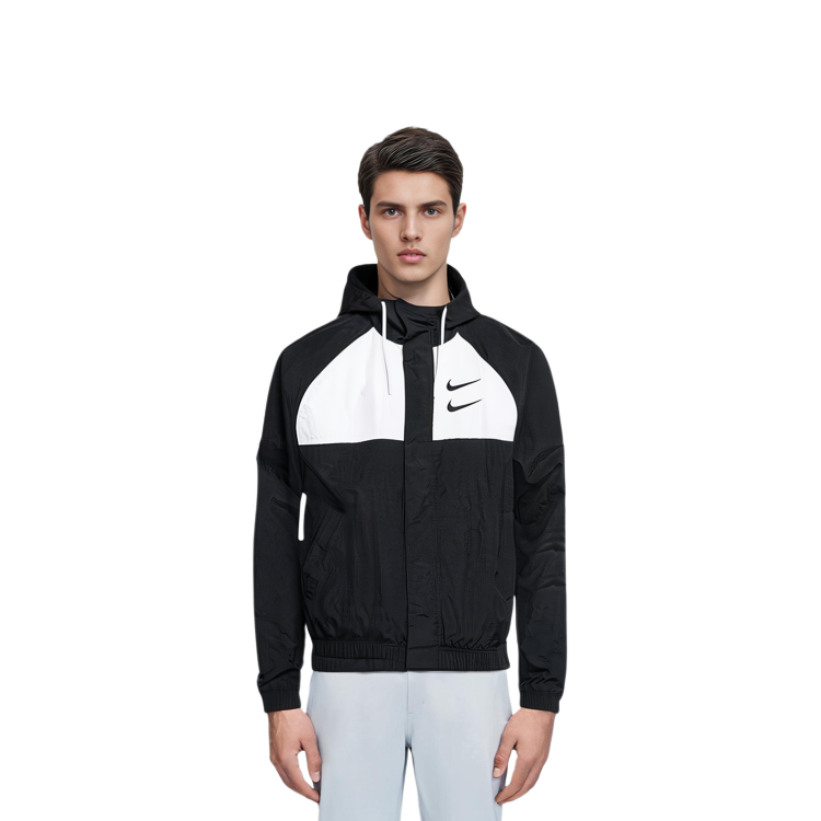 Purchase Nike Swoosh Double Hook Jaket Anti Angin Bertudung Musim Semi Warna Hitam DJ9647-011
